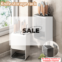 Knife Rack Kitchen Stainless Steel Multi-Functional Wall-Mounted No-Drill Knife Holder