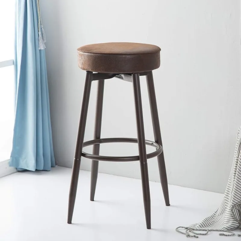 Tabouret de comptoir de cuisine, tabouret de bar rond industriel à dos nu avec coussin, marron, 24 ou 29 pouces, 1 pièce