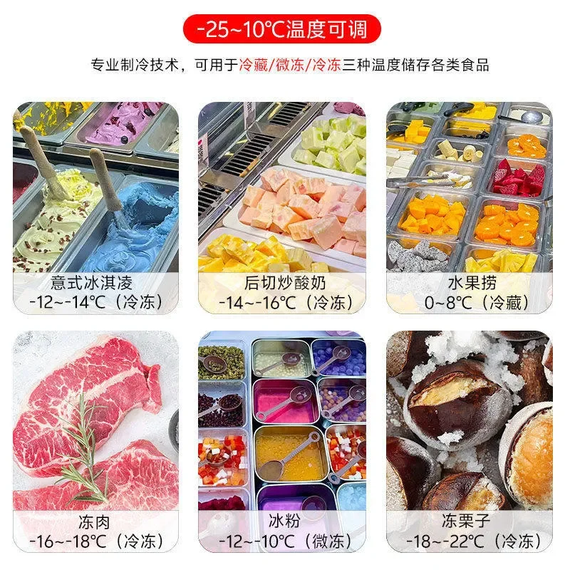 For Gelato Display Cabinet Small Steel Italian Hard Ice Cream Freezer Desktop Frozen Dessert Showcase Stall Counter Top Unit