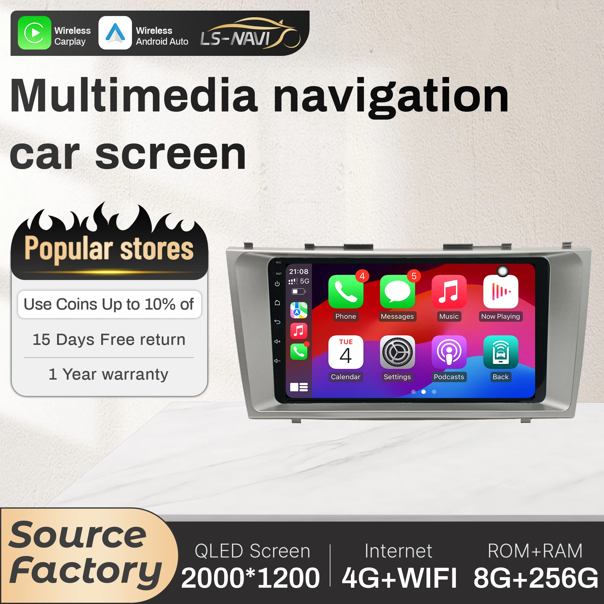 9 inch Car Radio For Toyota Camry 40 50 2006-2011 4G Head Unit Wireless BT CarPlay Stereo Touch Screen