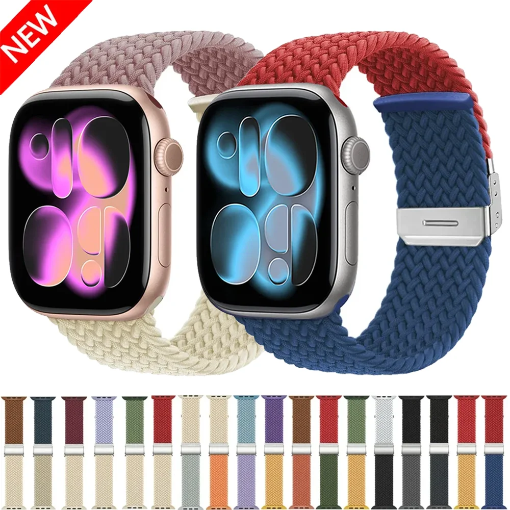 Nylon Strap for Apple Watch Ultra 3/2 49mm 11 10 42mm 46mm Two-tone Sports Braided Bracelet IWatch 9 8 7 6 5 4 SE 45-44-41-40mm