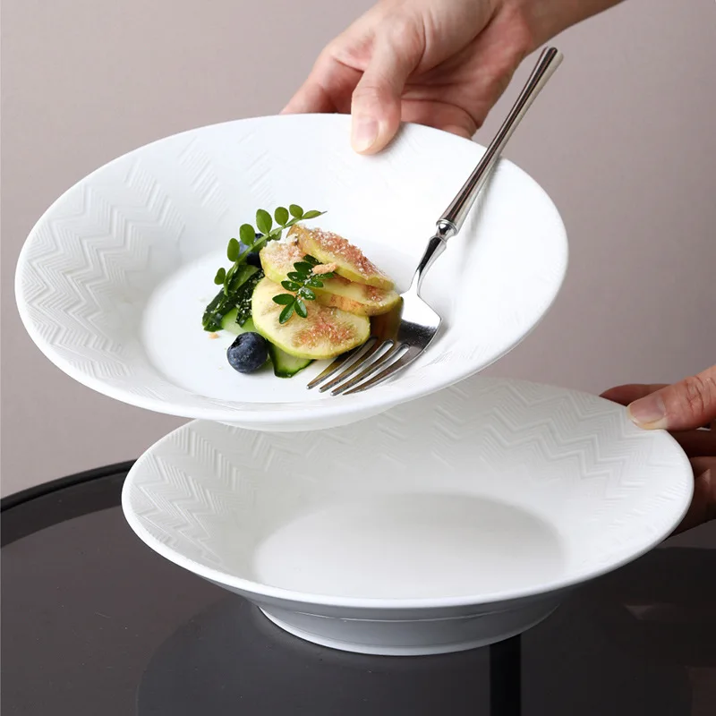 

Creative Wavy Line Ceramic Salad Bowl, Restaurant White Soup Bowls, Pasta Bowl, Hotel Large Dessert Plate, Home Tableware