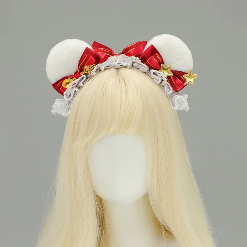 أنيمي لوليتا تأثيري الحيوان عقال لطيف أفخم آذان القط تكدرت شريطة من الدانتيل Bowknot جرس الشعر هوب حفلة تنكرية خوذة