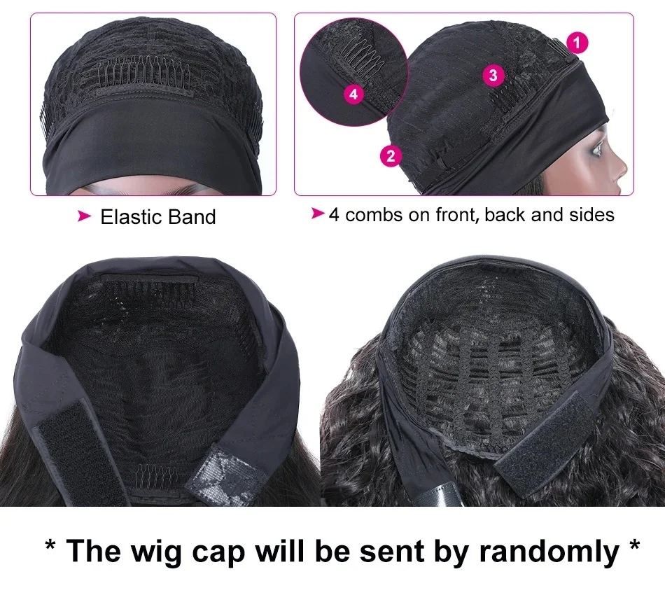 Deep Wave Curly Human Hair Wig Full Machine Made Half Wig Headband Wigs Curly Half Wigs Human Hair