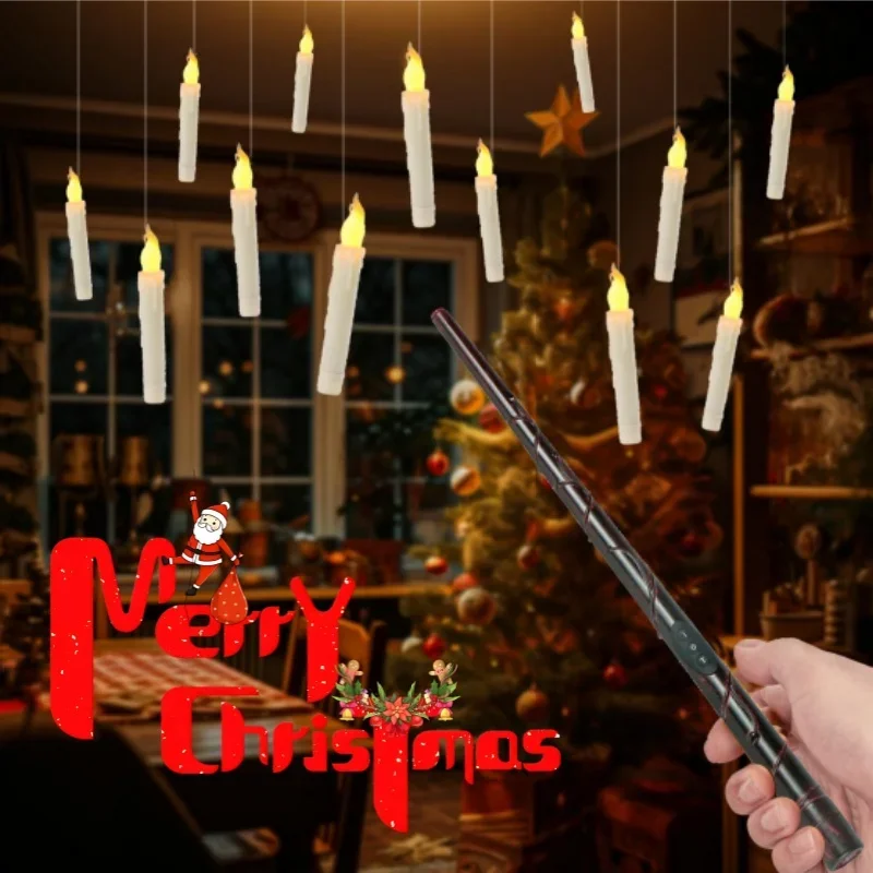 Magical Floating LED Candles with Magic Wand Remote Control Candle Lights Flameless Taper Electronic Candle Christmas Decoration