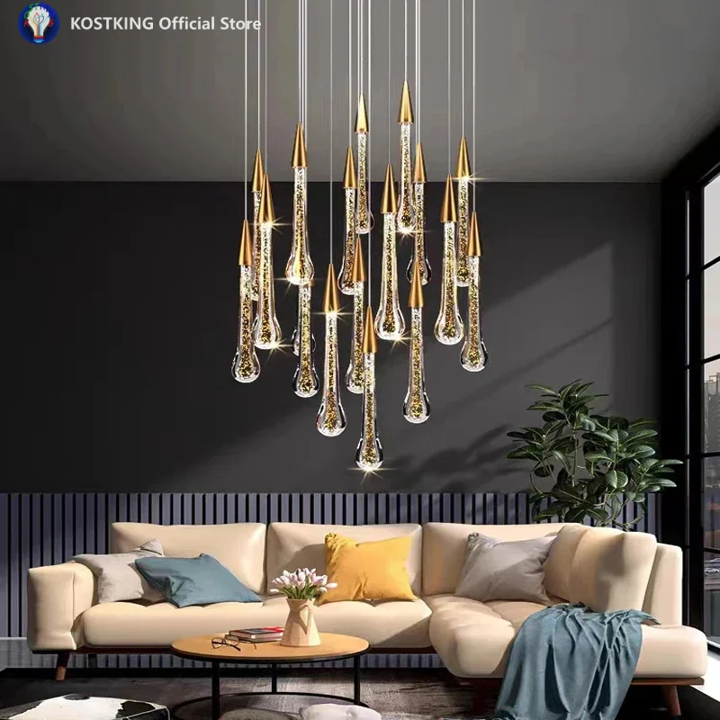 2025 New Modern LED Crystal Chandelier Lustre Restaurant Bar compound Stair Light Living Room Bedroom Lighting Art Lighting