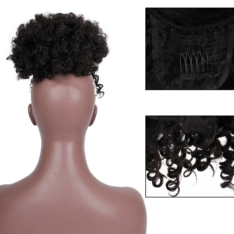 Synthetic Afro Kinky Curly Hairpiece Hair Hair Bun Puff  Clip In  Toupees Hair Extensions For Women Natural Black