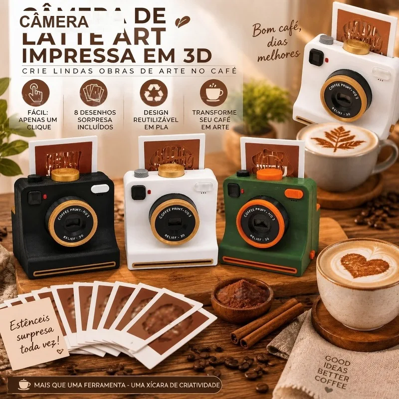 Advent Calendar Latte Art Camera Coffee Stencil Kit One Touch Press DIY Cappuccino Reusable Cards Christmas Barista Gift