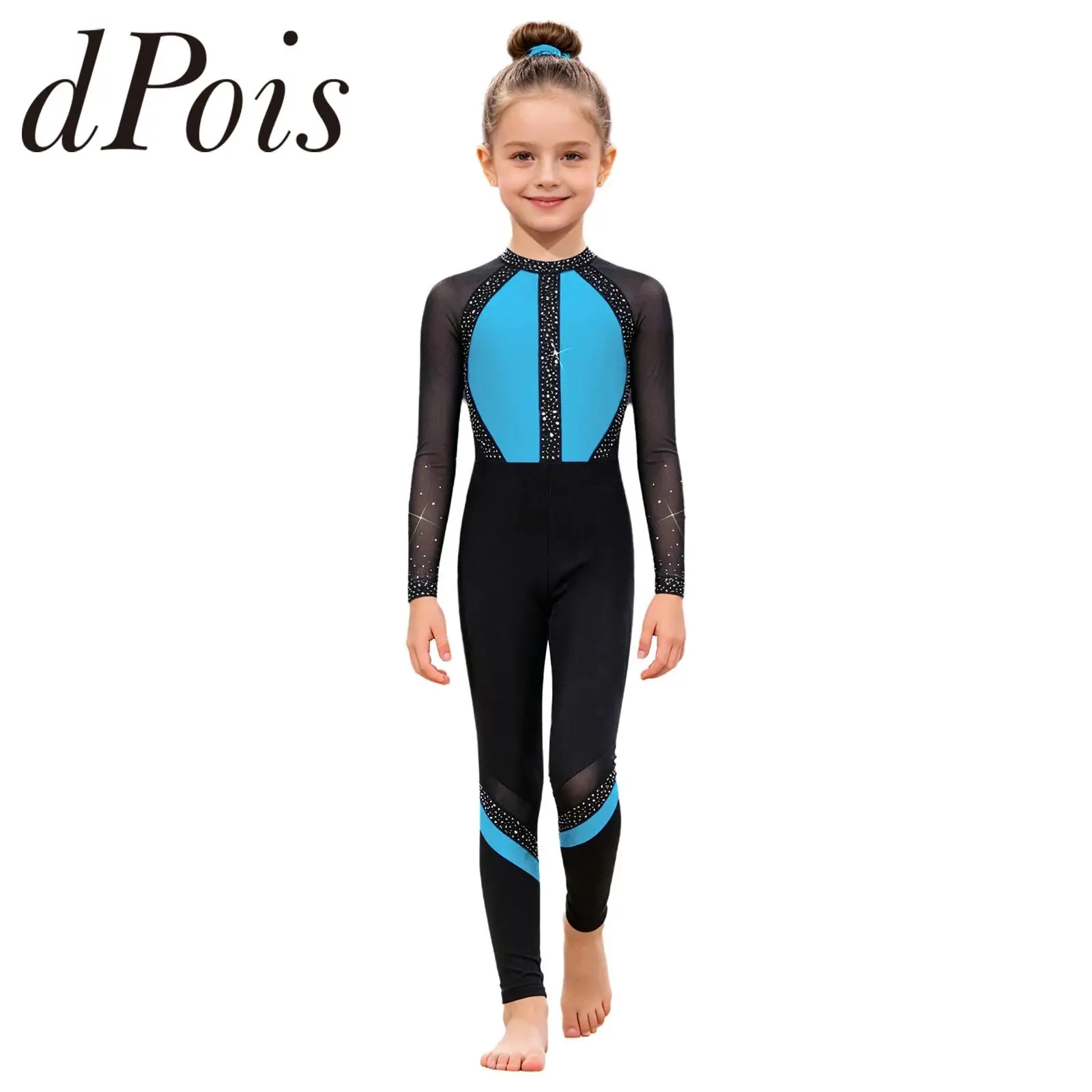 Children's Gymnastics Jumpsuit Dance Unitard Acrobatics Costume Girls Long Sleeve Bodysuit Kid Teens Skating Full Body Leotard