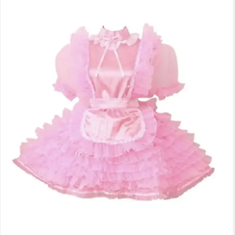 

Cosplay Maid Satin Organza Pink Sissy Dress costume Tailor-made