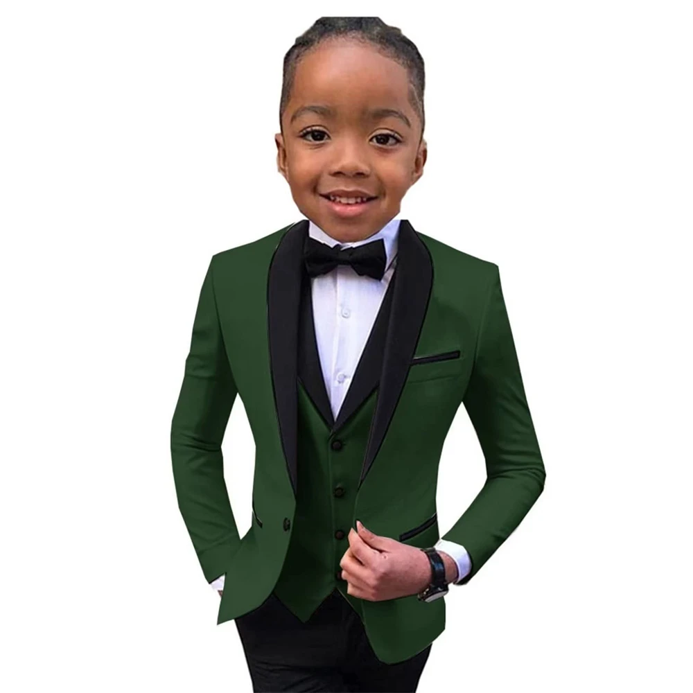 Classic Dark Green Paisley Suits For Boys 4-Piece 2024 Smart Stylish Boy\'s Tuxedo Formal For Kids Blazer Vest Pants For Party