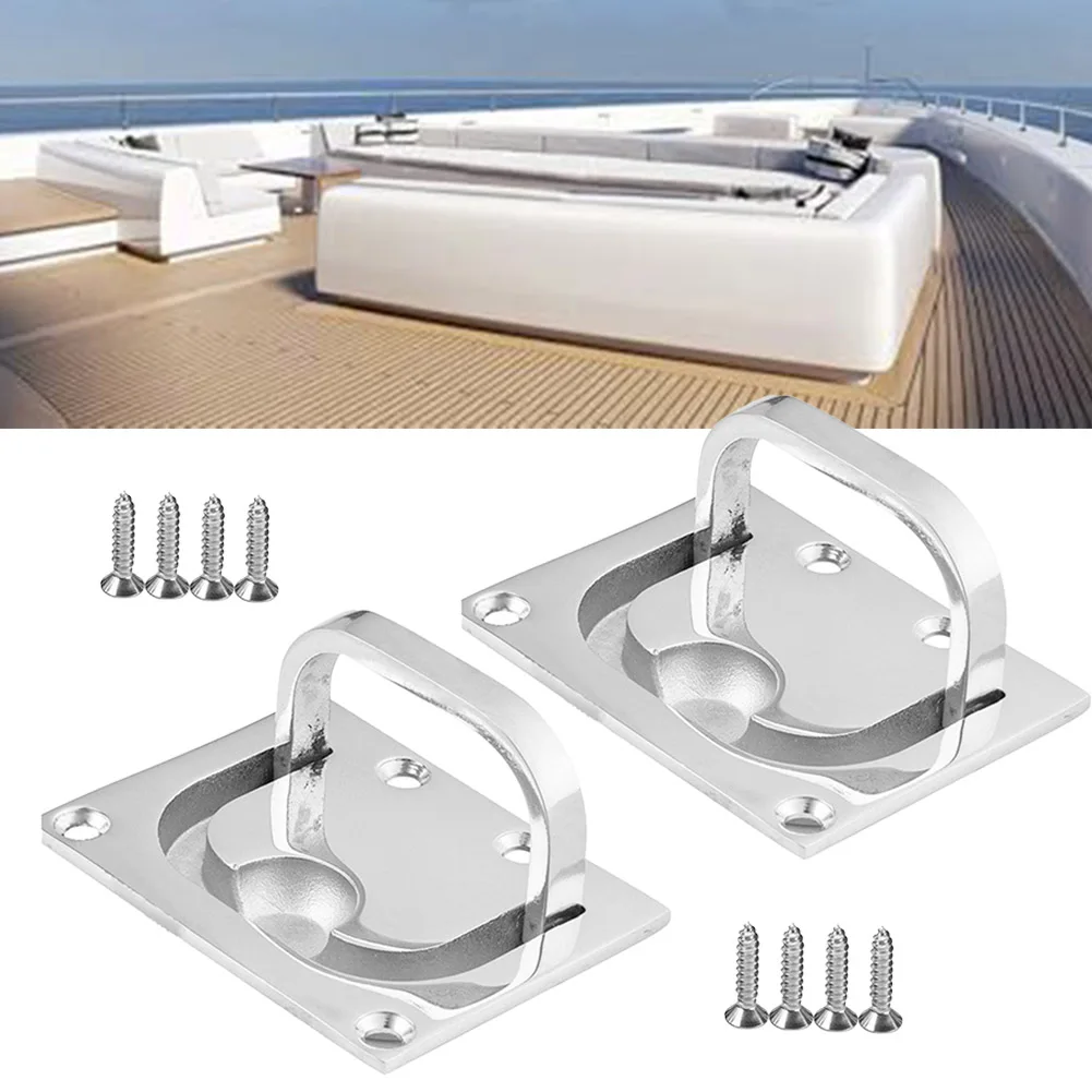 2pcs Marine Boat Hatch Locker Flush Lift / Pull Ring Handle Marine Stainless Steel Floor Buckle Boat Parts