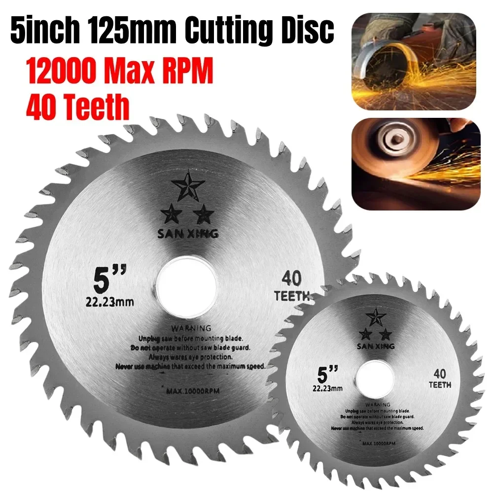 5inch 125mm Cutting Disc Mini Circular Saw Blade For Wood Plastic Metal Rotating Carbide Cutting Tools 40 Teeth 12000 Max RPM