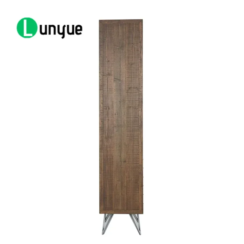 Retro Metal and Solid Wood Bookcase with Iron Base for Living Room Storage Display Sturdy Vintage Style Home Furniture Decor