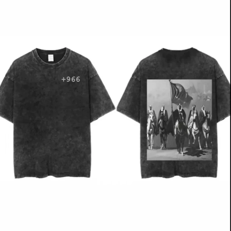 تي شيرت قطني صيفي مغسول المملكة العربية السعودية للرجال بأكمام قصيرة موضة ريترو جديدة ملابس الشارع للرجال والنساء #1