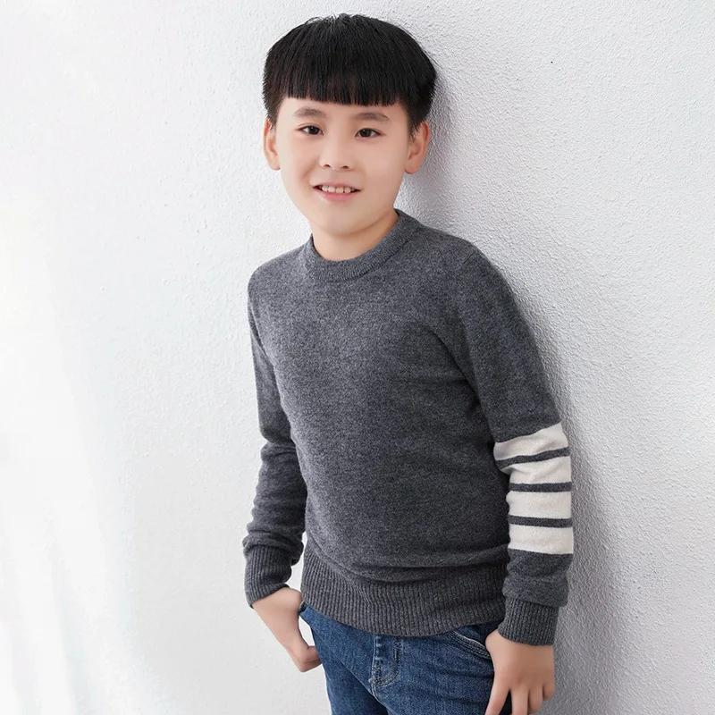 

Boys winter Cashmere sweater 100% wool thickening sweaters childrens Striped cardigan keep warm knitting Pullover O-Neck sweater