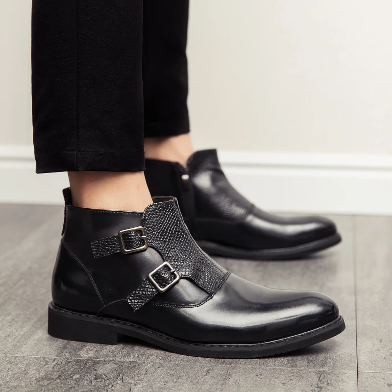 Men's casual boots Classic gentleman style Work Office Autumn and winter outdoor high top leather shoes 38-46 Retro suit