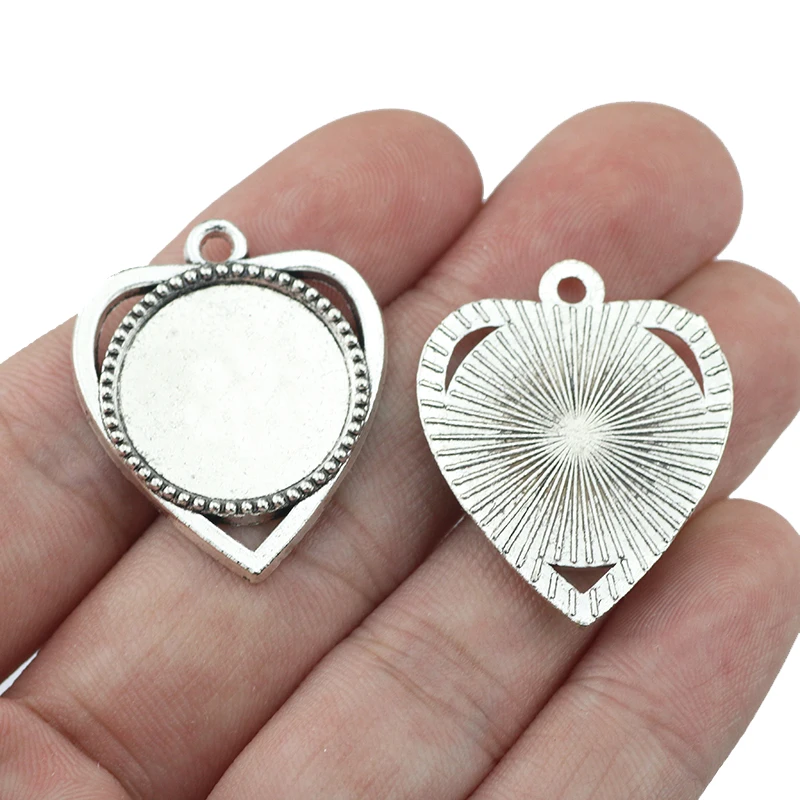 6Pieces 18*18mm Mixed Alloy Antique Silver Color Collet Charms Mirror Keychain Pendant Accessory For DIY Jewelry Making