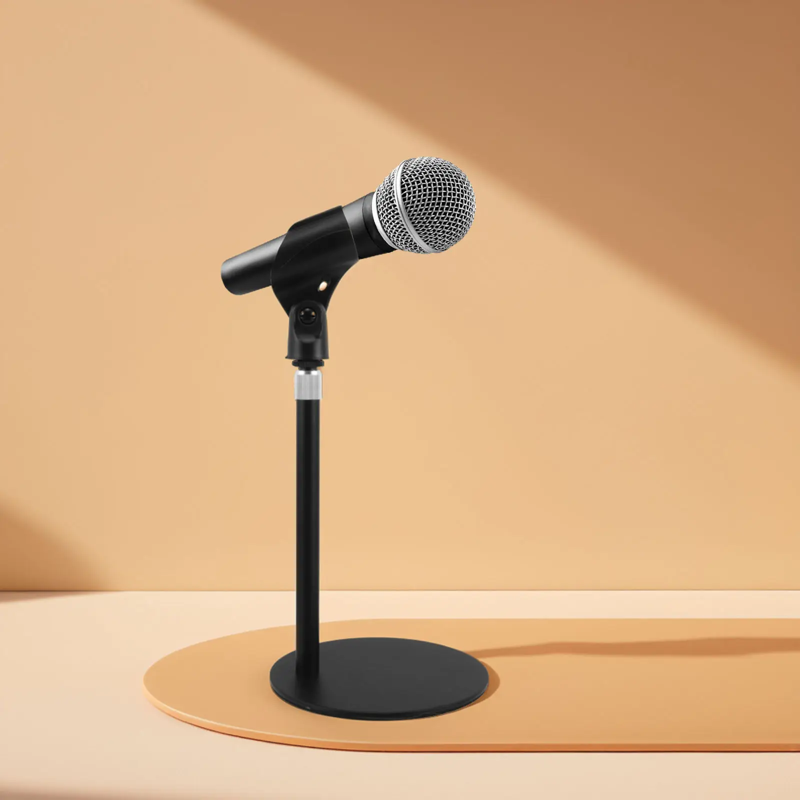 Compact Adjustable Desktop Mic Stand Mini Round Weighted Base Stable Microphone Holder Desk Bracket for Home Studio Streaming