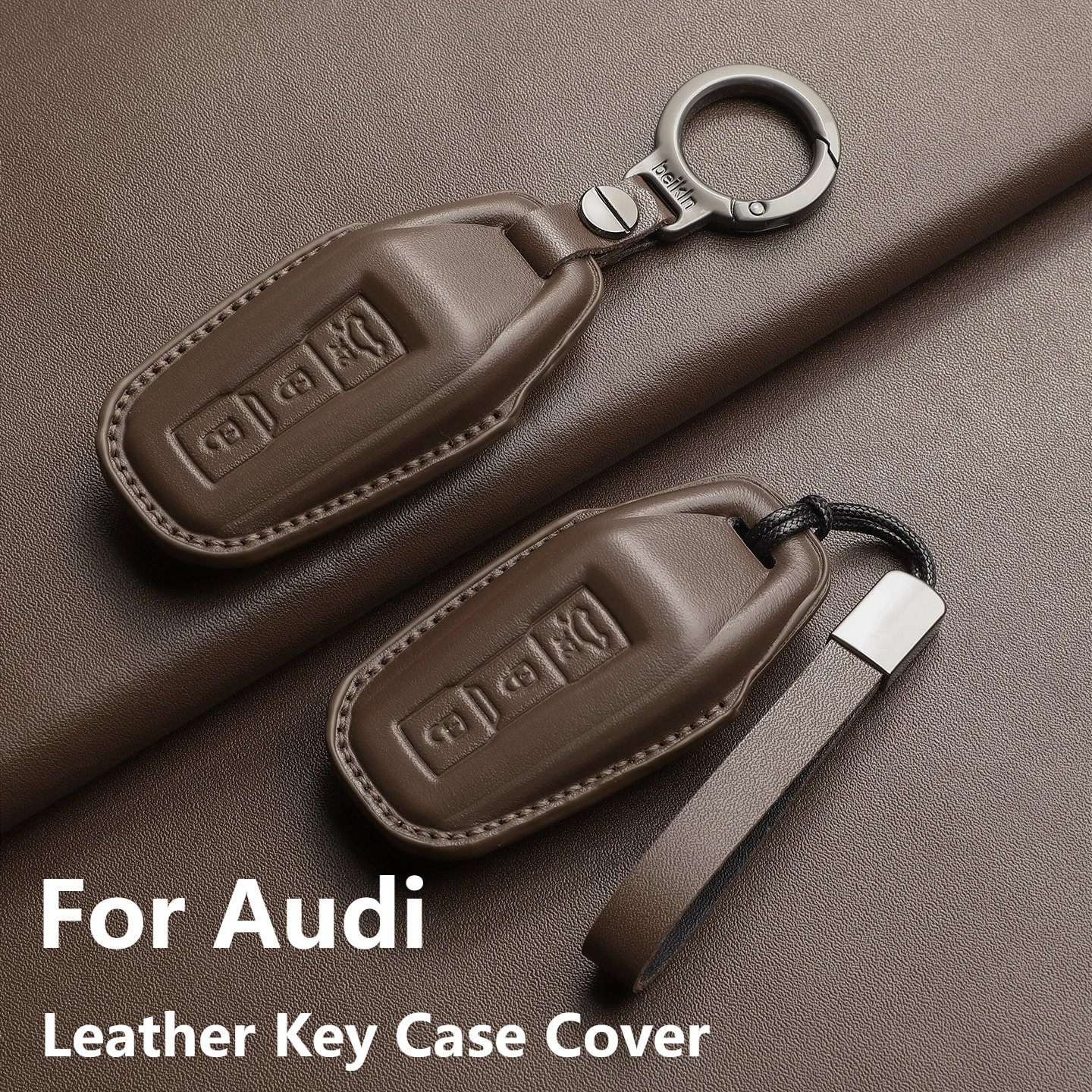 

Genuine Leather Car Key Case Cover For Audi A5L Q6 A6L Q3 Q5 Q7 A3 A6 A7 Remote Key Case Protector Shell Holder Keychain