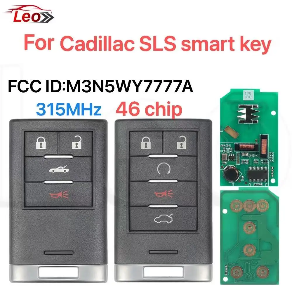 Llave de coche inteligente Leo FCC ID:M3N5WY7777A para Cadillac CTS STS SLS Chevrolet Corvette Camaro 2008+ con 4-5 botones, 315MHz, chip 46