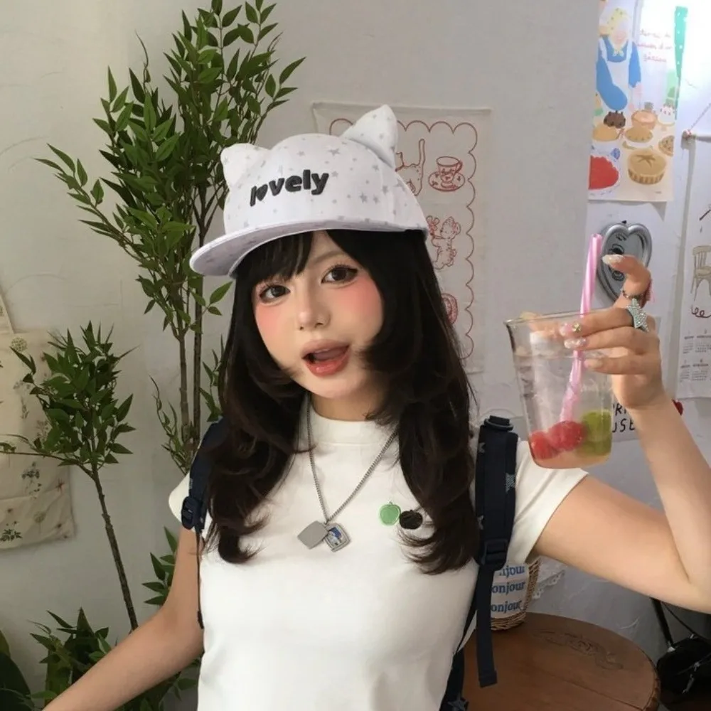 الأزياء Kawaii القط آذان قبعة بيسبول جرلي قابل للتعديل ستار نمط قبعة بيسبول تنفس Y2K لطيف بلغت ذروتها قبعة السفر