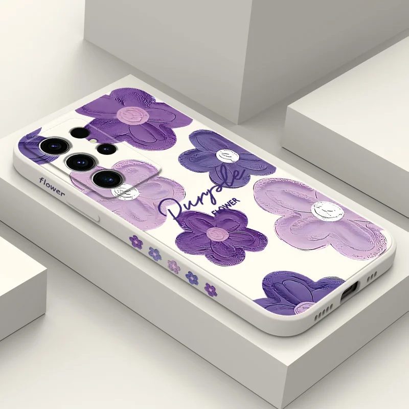 Purple Flower Phone Case For Samsung Galaxy S24 S23 S22 S21 S20 Ultra Plus FE S10 S9 S10E Note 20 ultra 10 9 Plus Cover