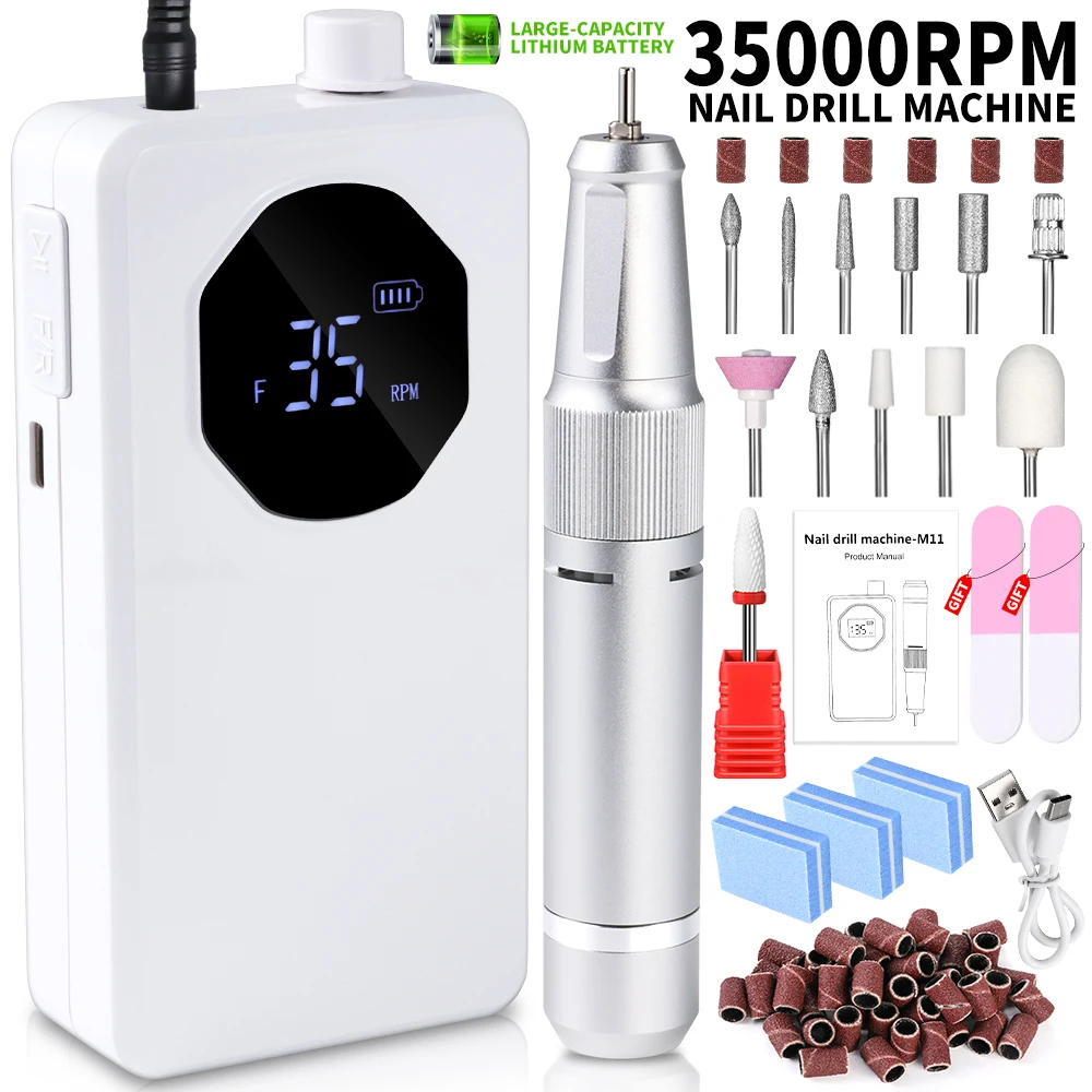 MOSKANY 35000RPM Rechargeable Electric Portable Nail Drill Machine With LCD Display Includes Nail File Tools Set Nails Drill Kit