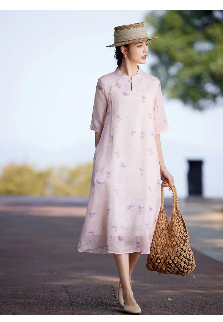 women's-ramie-dress-fashionable-youthful-5-8-sleeve-stand-collar-toggle-button-cheongsam-style-improved-fit-for-2025