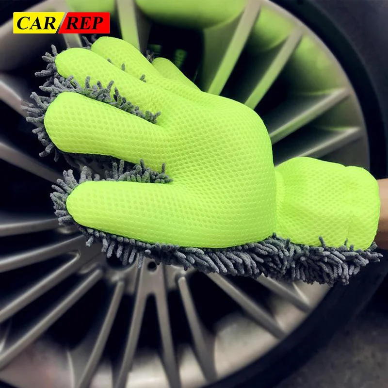 Double-sided Coral Velvet Five Finger Gloves Car Wash Gloves Auto Care Gloves Soft Superfine Fiber Washing Microfiber