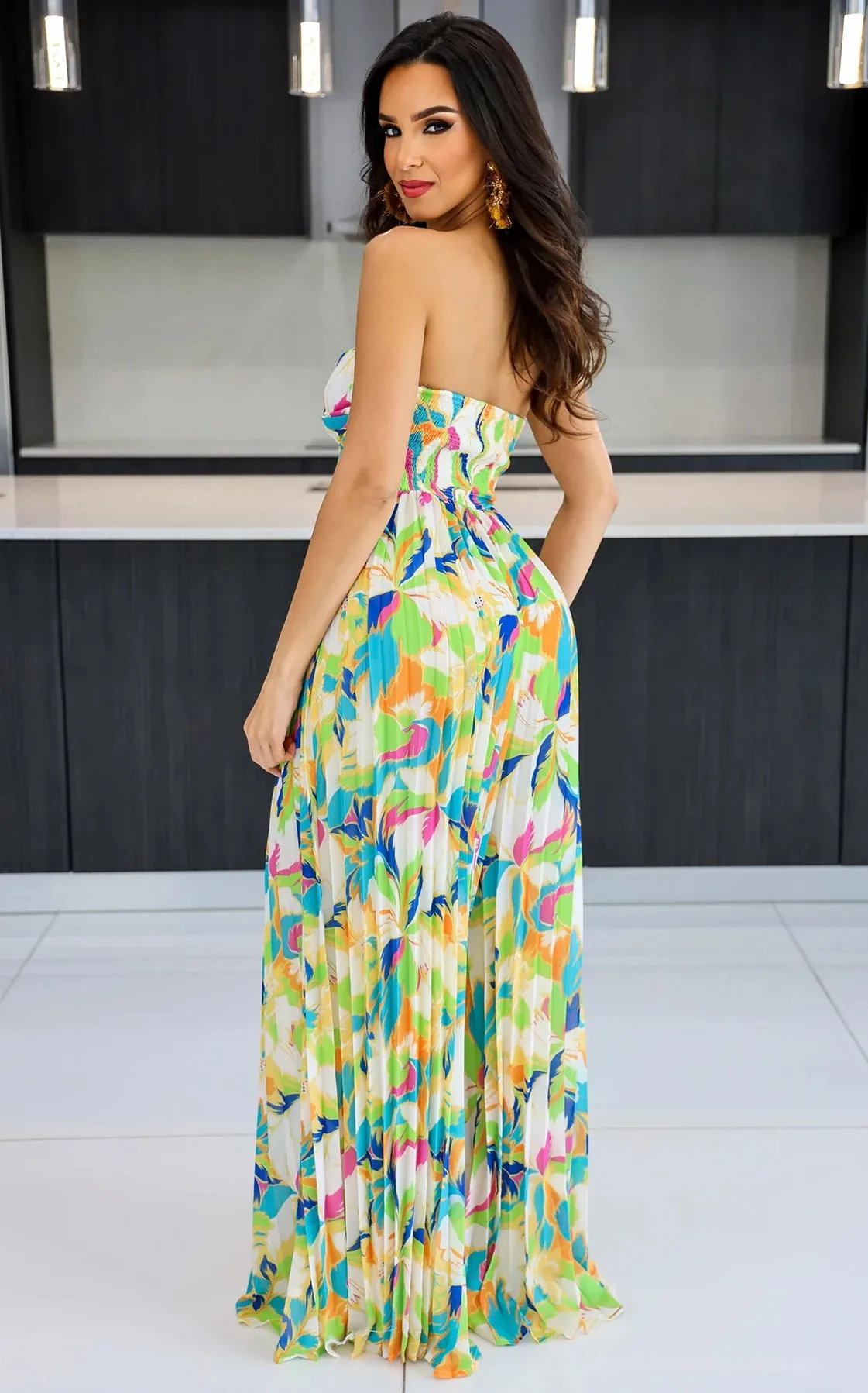 Clothing 2023 New Retro Print Flower Strapless Bowkot Pleated Wide Leg Straight Jumpsuit Holiday Beach Playsuit Suit Romper