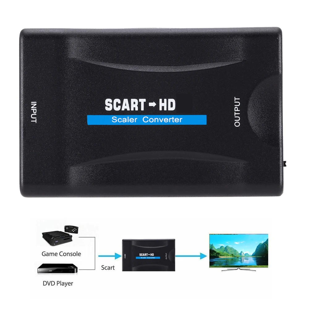 Konwerter 1080P SCART na HDMI 720P wideo audio z adapterem kabla USB do wtyczki Sky Box STB do HD TV DVD