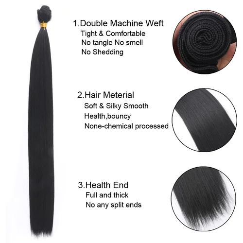 Imagen 2 del producto Mechones de pelo liso de hueso, extensiones de cabello Natural de salón de 26 pulgadas, fibras falsas, pelo liso Yaki sintético súper largo, tejido completo