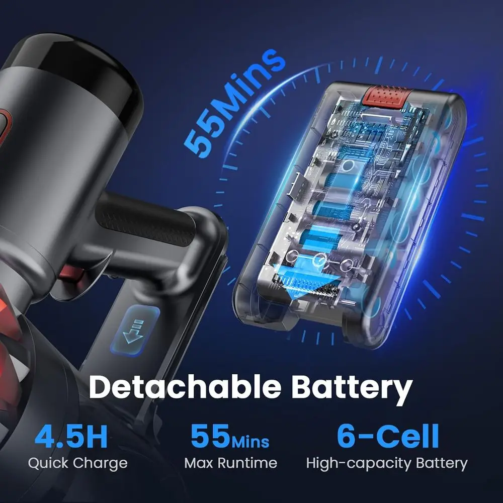 Krachtige 45kPa draadloze stofzuiger, 55 minuten looptijd, LED-display, ideaal voor dierenharen, tapijten en harde vloeren