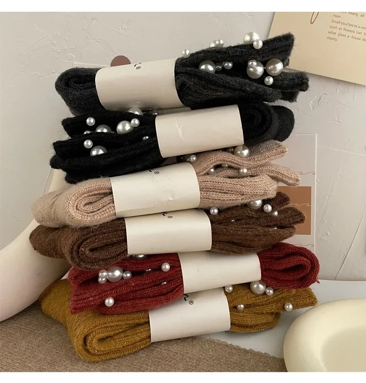 1 Paar modische Perlen-Dekorationssocken für Damen, süße Socken im Prinzessinnen-Stil mit mittlerer Wade im koreanischen Stil, Bekleidungszubehör – Detail 7