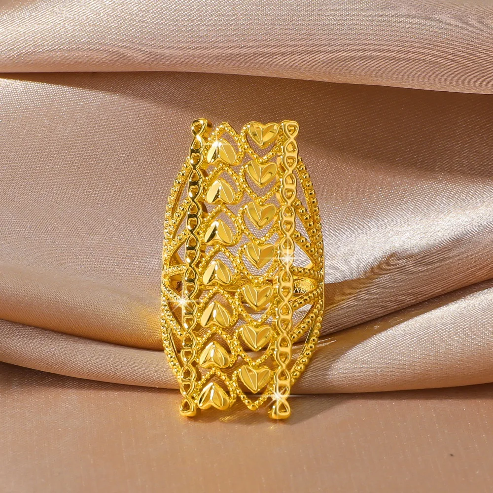 

Precious Ring Women's 24K Gold AU999 - 24K Gold 3D Double Heart Ring, Romantic Shape, Festival Gift Option