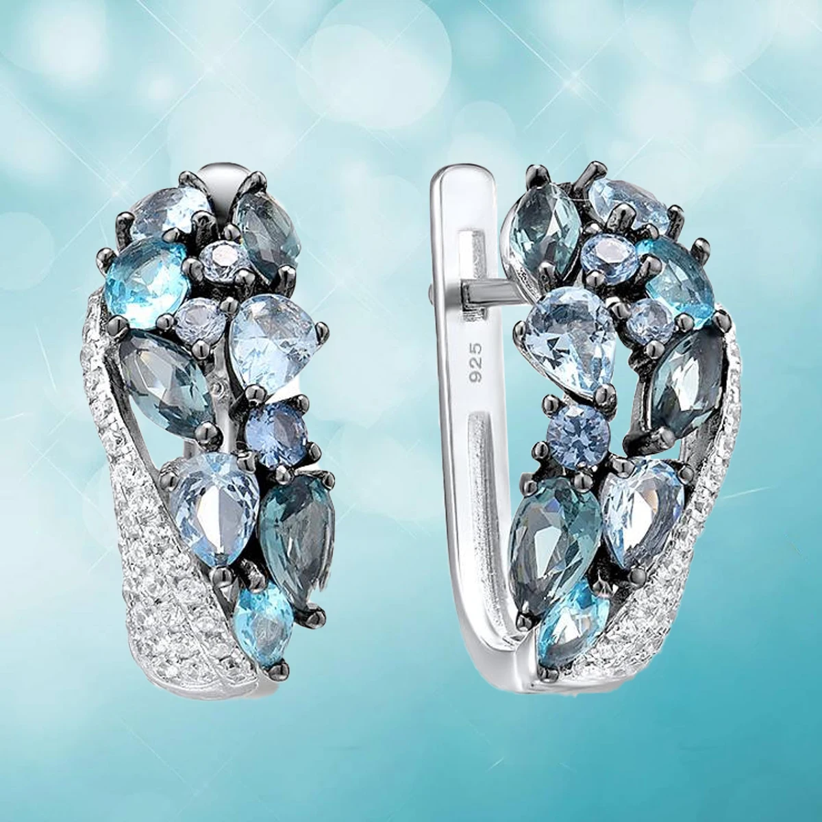 Luxury Designer Aquamarine Crystal Jewelry Set Wedding Engagement Ring Earrings Set Valentines Day Gift Jewelry Joyas Para Damas