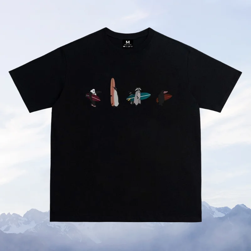 

Американская летняя новая забавная футболка с короткими рукавами и принтом для серфинга, мужская универсальная свободная футболка из чистого хлопка