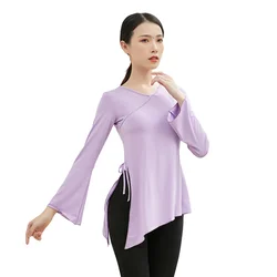 Women Contemporary Dance Costumes Long Sleeve Cotton Tee Shirt 2 Sides Split Modern Dance Top Dance Basic Wear Practice Clothes