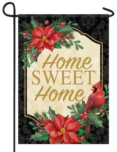 Home Sweet Home Poinsettia Cardinal Garden Flag