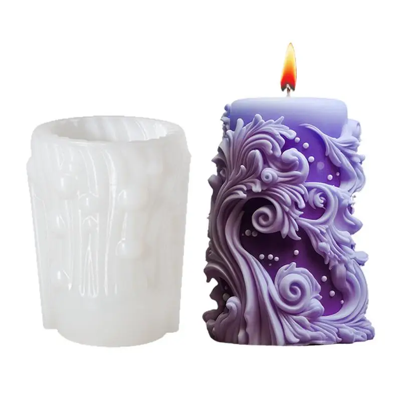 3D Carved Cylinder Candle Molds Clay Mold Jewelry Resin Casting Mouds Cylinder Candle For Resin Casting Irregular Geometric