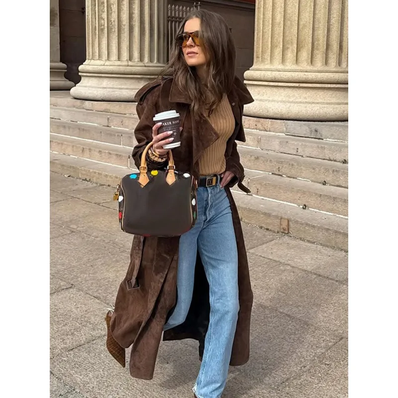Long-sleeved Double-breasted Lapel Deerskin Velvet Retro Coat Loose Coat New Autumn and Winter Exquisite Simple Casual Trend