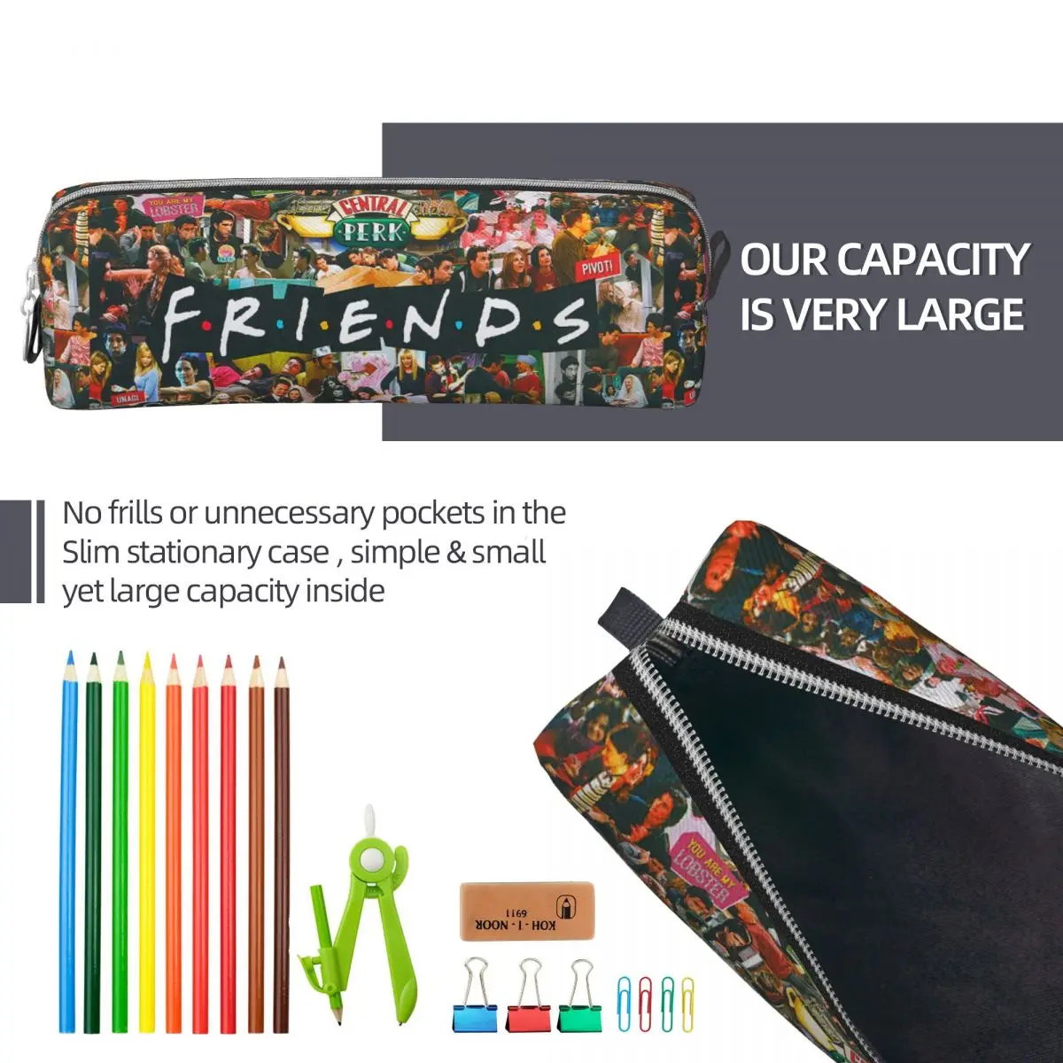 Friends TV Show Collage Pencil Cases Rachel Monica Pen Holder Bag Kids Large Storage School Supplies Gifts Pencil Pouch