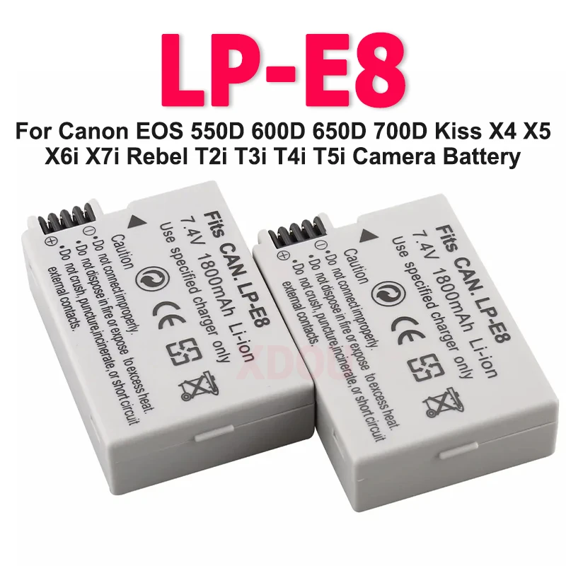 1800mAh LP-E8 Battery +Dual Charger for Canon EOS 550D 600D 650D 700D Kiss X4 X5 X6i X7i Rebel T2i T3i T4i T5i Camera Battery