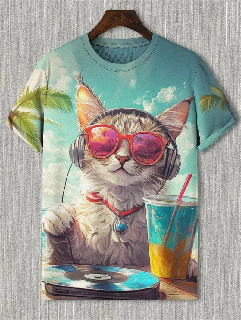 Funny Cat Graphic T Shirts For Men Fashion Summer Short Sleeve Crew Neck 3D Printed Kids T-shirts Casual Oversized Harajuku Tees image 5