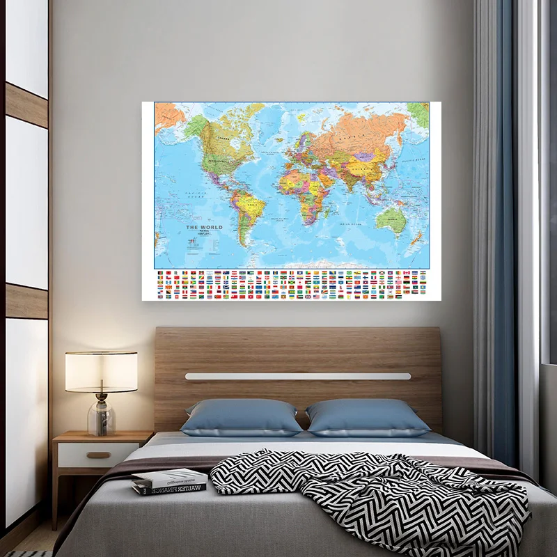 225*150cm The World Map Large Poster Non-woven Canvas Painting School Home Supplies Decorative Hanging Picture In Englishh