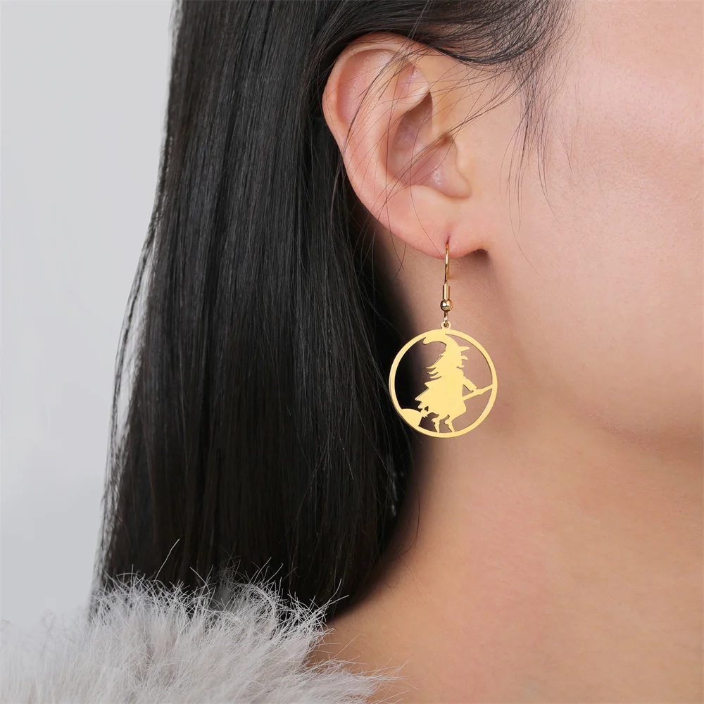 Broomstick Witch Earrings Necklace For Women Men Witch Fairy Magic Earrings Ladies Stainless Steel Jewelry oorbellen Wholesale