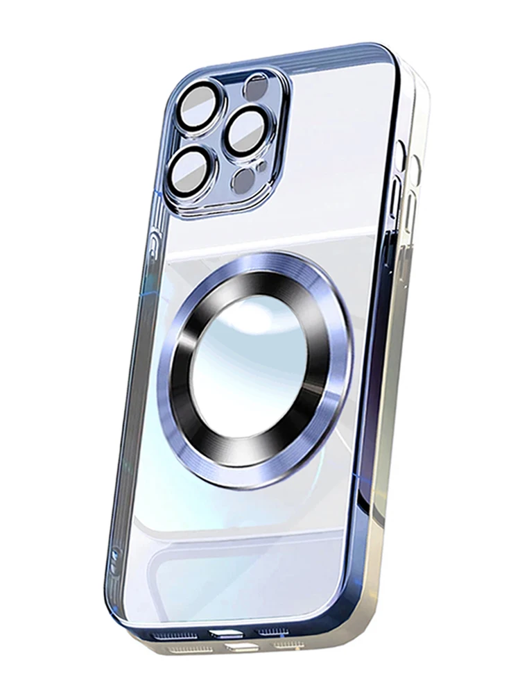 Couverture Aimants Plaquée Transparent Luxe Pour Magsafe Coque Iphone 16 15 14 Plus 17 Air 11 12 13 Pro Max Apple Logo Loupe Caméra Protéger Chargement Aspiration Magnétique Sans Fil