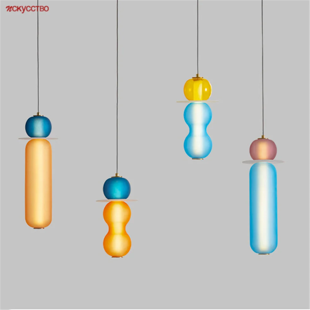 

Art Deco Acrylic Glass Metal Colored Candy Led Pendant Lights For Dining Room Bedroom Foyer Villa House Hanging Lamp Fixtures