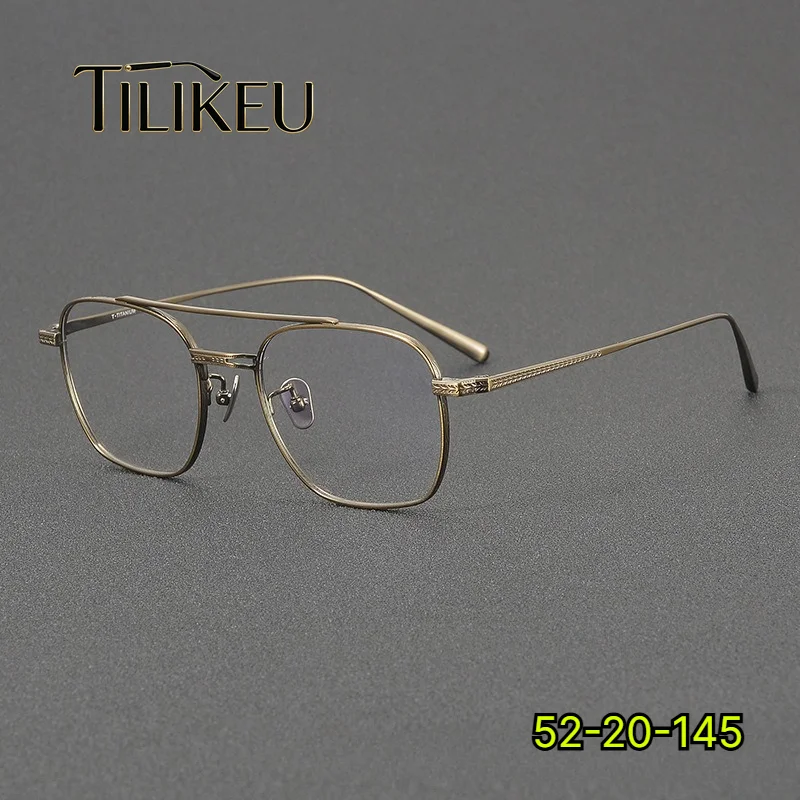 Pure Titanium Ultra Light Aviator Double Bridge Eyeglasses Frames Men Minimalist Japanese Designer Eyewear Large Faces Women's